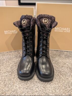 Michael Kors Cade Leather Combat Boot Black NEW leather Upper Size 10M